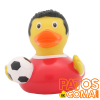 pato de goma futbolista rojo