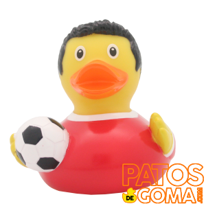 pato de goma futbolista rojo