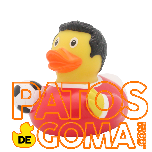 pato de goma futbolista rojo