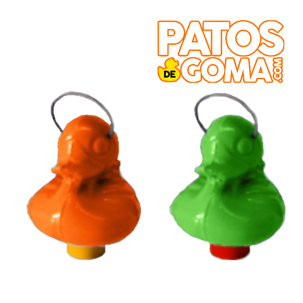 patitos de goma naranja y verde